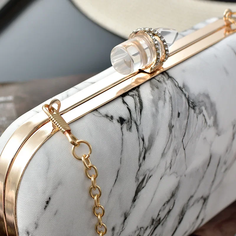 موضة المرأة الرخام منقوشة مساء حقيبة الحديثة رصاصة مشبك فستان رسمي حقيبة صغيرة شيك بولي Leather حقيبة يد جلدية Bolsos Mujer