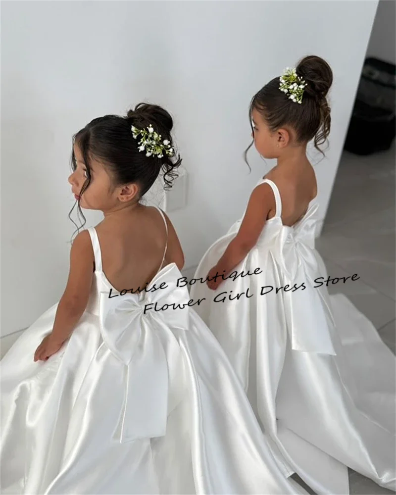 Louise Satin Cute Ivory Baby Flower Dresses Bow Back Birthday Party Gifts Wedding Dresses For Kids ropa de niña 2025 Customized