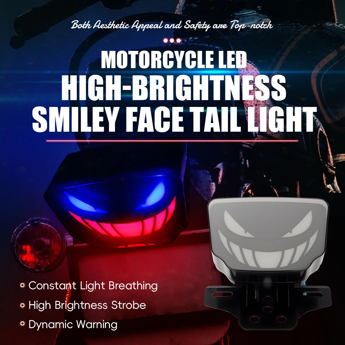 LED Integrated Tail Light Motorcycle Devil Smile Strobe Rear Turn Signal Brake Lamp Universal Dynamic Warning Indicator Blinker