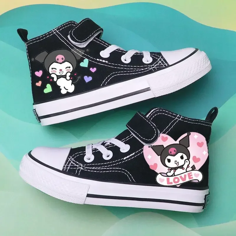 Sanrio Kawaii Kuromi Children\'s High Top Canvas Shoes Anime Cartoon Sweet Fashion Exquisite Girls Casual White Graffiti Sneakers