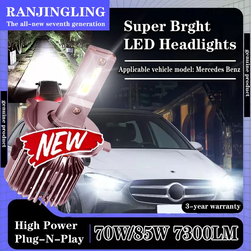 

RANJINGLING LED Laser Headlights New Seventh Generation 70W/85W White Light Silent Applicable to Mercedes-Benz Headlight Bulbs