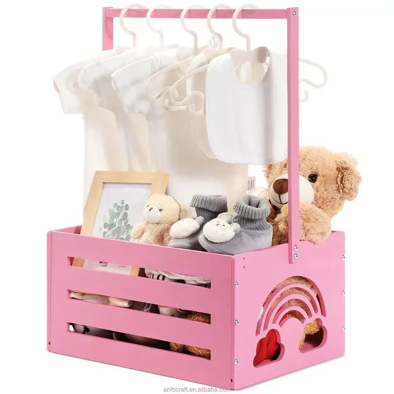 for Wooden Baby Crate Closet Basket Storage Box with Handle Welcome Boy Shower Gift for New Parents