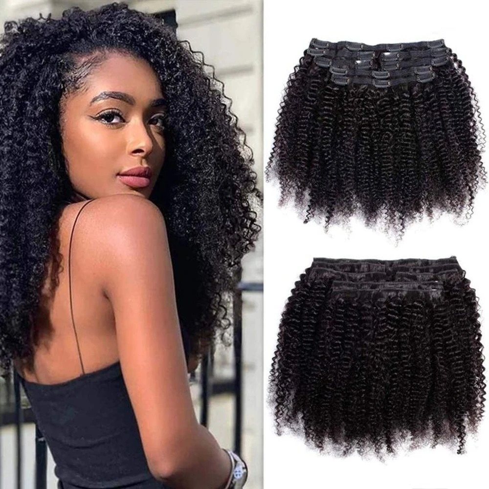 Afro Kinky Curly Clip in Human Hair Extensions 8Pcs 100gram Natural Color Curly Clip in Extensions Brazilian Hair