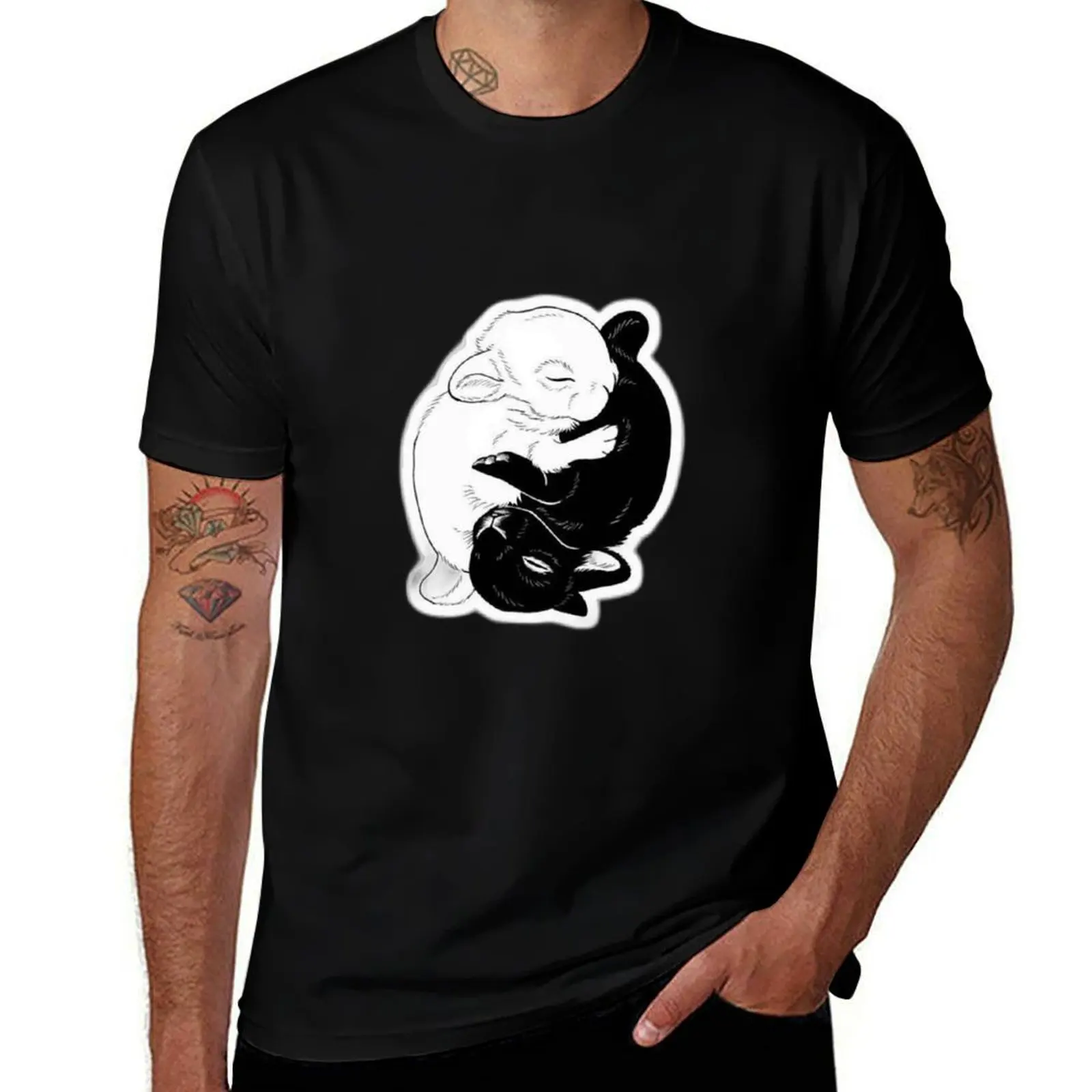 

Футболка с кроликами Инь Ян, мужская футболка, хлопковая футболка, мужская роскошная футболка