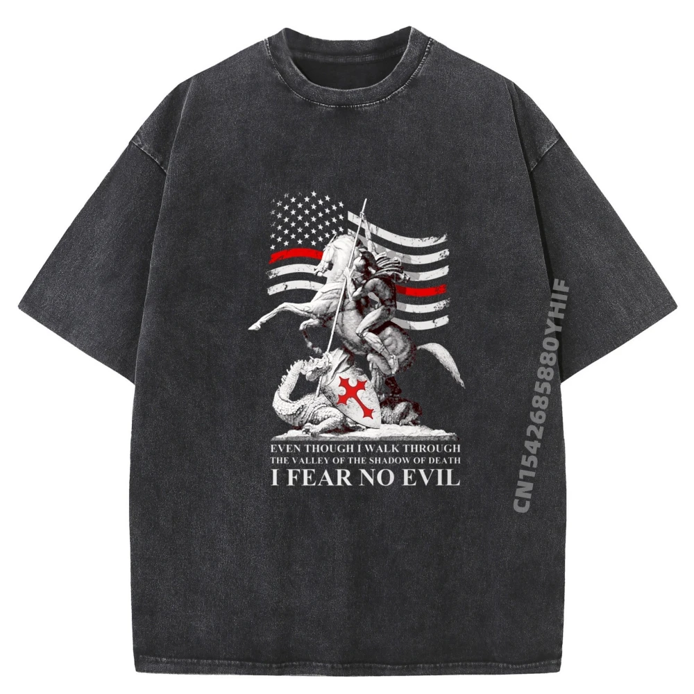 

I Walk Through The Shadow Of Death I Fear No Evil Crusader Luxury T Shirt Men High Quality Men's Washed Shirts