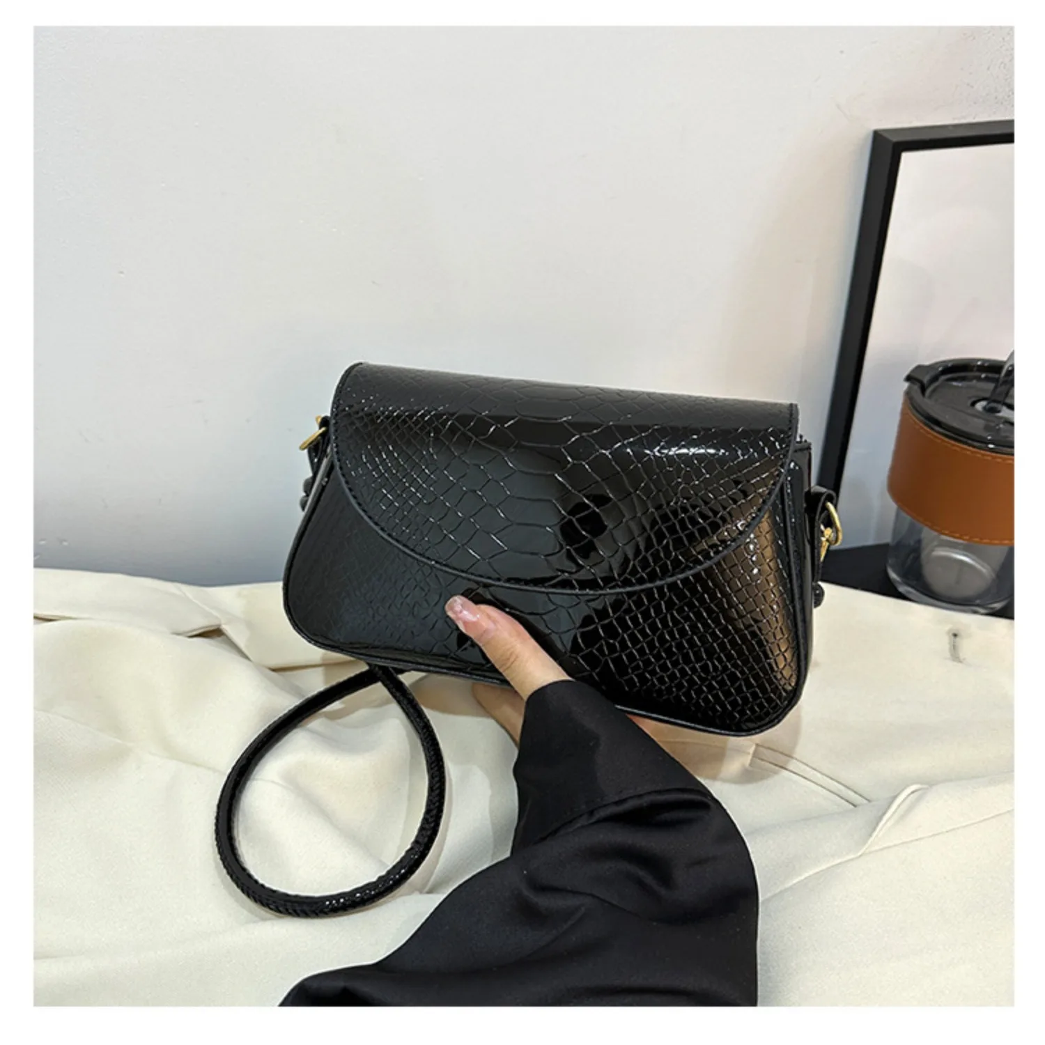 Fashion Bags,Ladies Bag,Vintage Bag, Crossbody Bags for Women 2024, Korean Version Shoulder Bag, Crocodile Pattern,Small,Square