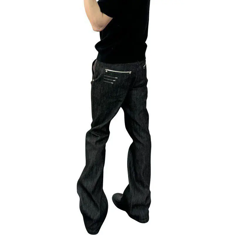 Narrow Stitched Embroidered Original Denim Jeans Men's High Rise Versatile Commute High Street Micro Flared Stackable Long Tr...