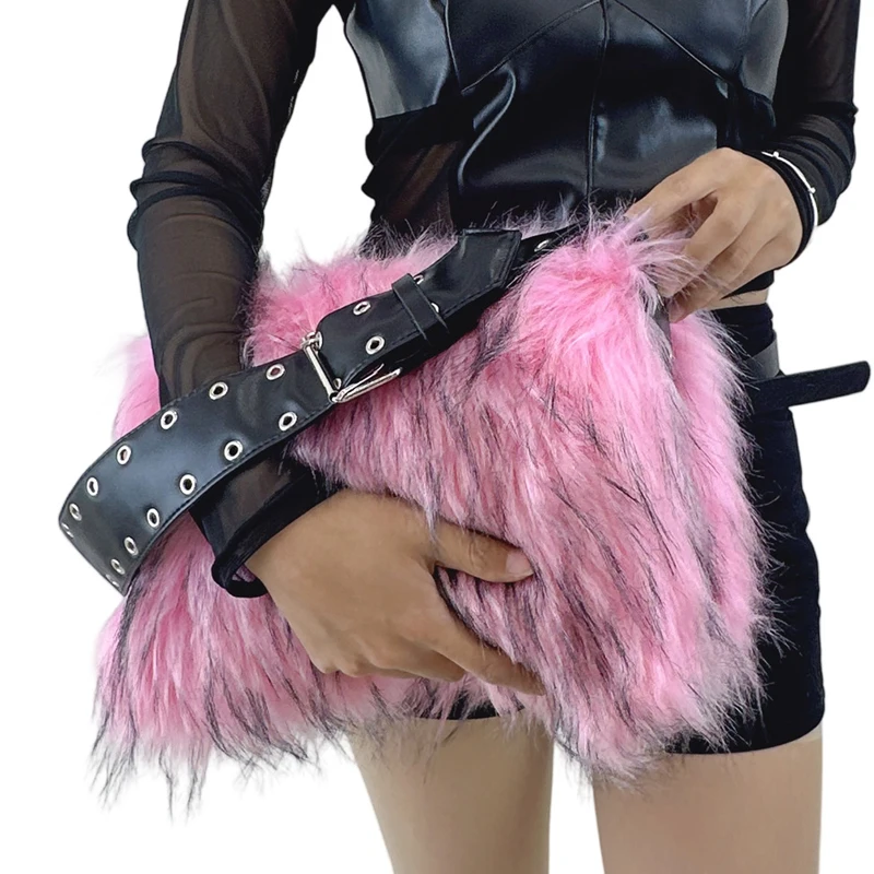 

Сумки-коробки из искусственного меха для женщин. Роскошная дизайнерская сумка и кошелек. Новинка 2023 года. Имитация меха кролика рекс. Широкие ремни. Подмышки на плечо.