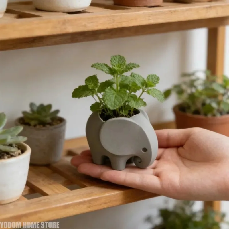 Elephant Shaped Planter Pot With Drainage Hole Small Cactus Pot For Desk Balcony Indoor Decor