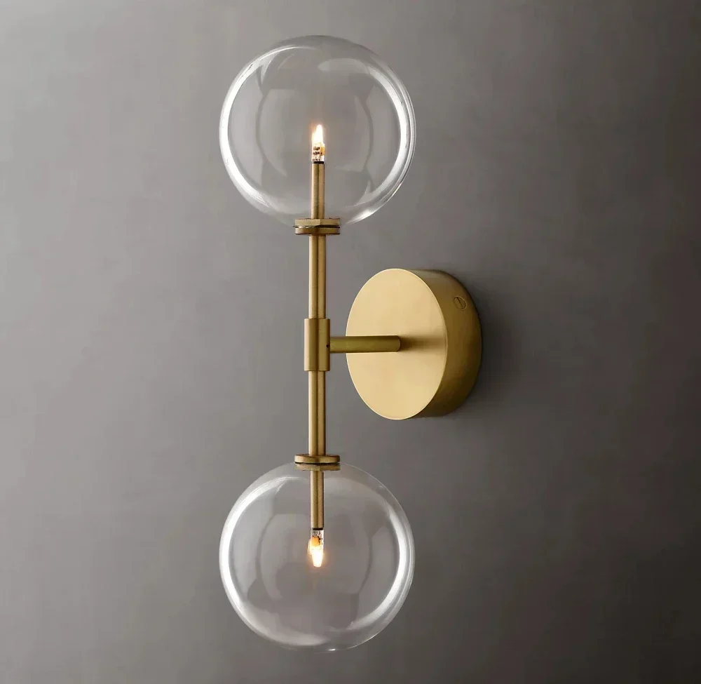Transparent glass ball wall lamp linear modern retro LED ball brass chrome black bright bedroom bathroom living room lamp