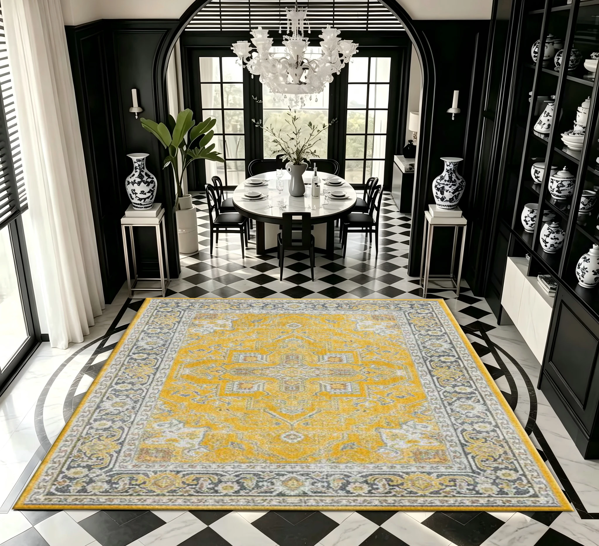 Vintage Oriental Medallion Area Rug Traditional Floral Carpet Soft Indoor Floor Mat Home Decor for Living Room Bedroom