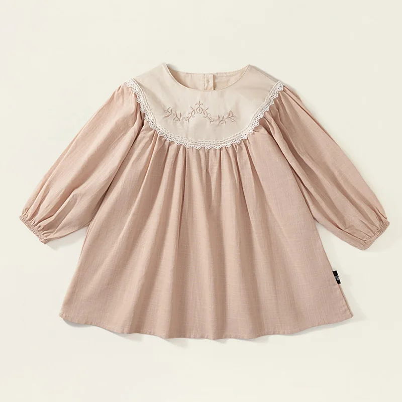 2024 New Spring Baby Girl Party Dress Long Sleeved Cotton Splicing Embroidery Dress Sister Clothing Kids Princess Dresses
