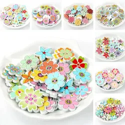 Flower Painted Wooden Buttons Decorative Knopfe For Sewing Scrapbooking Crafts 20pcs 35mm