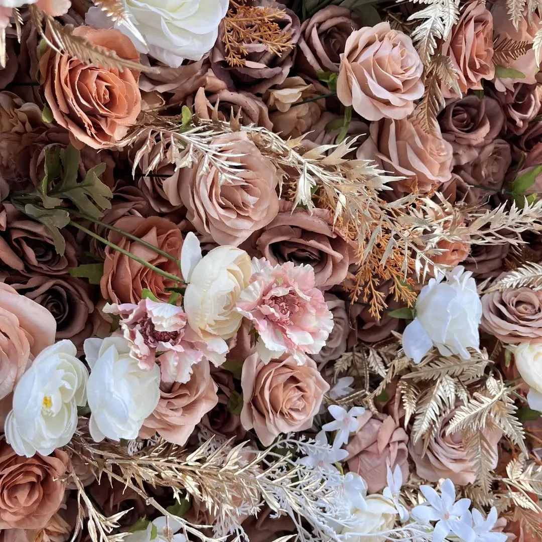 Uflower Brown فاخر 3D القماش زهرة جدار الزفاف خلفية روز الكوبية ترتيب الستار شنقا النسيج الأزهار ديكور