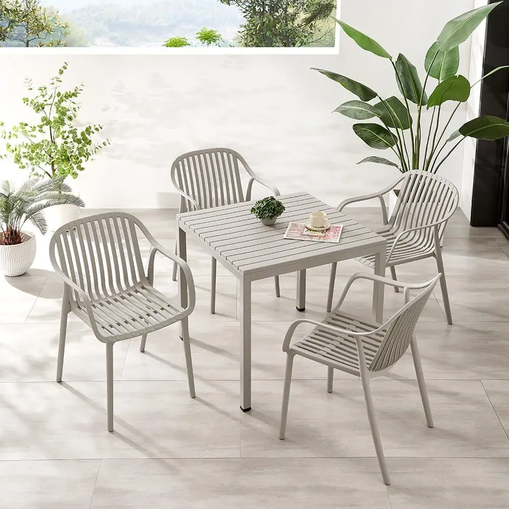 

Outdoor Square Patio Dining Set with 4 Stackable Chairs, Weather-Resistant for Garden, Balcony, Backyard (Grey)