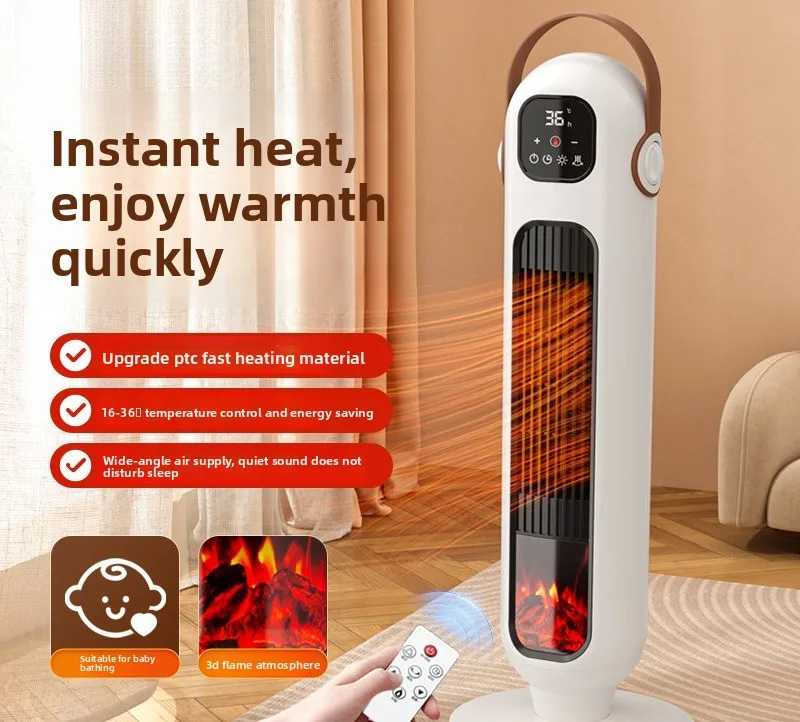 New PTC Tower Heater with Voice Remote Cool Warm Fan Bedroom Standing Electric Space Heater