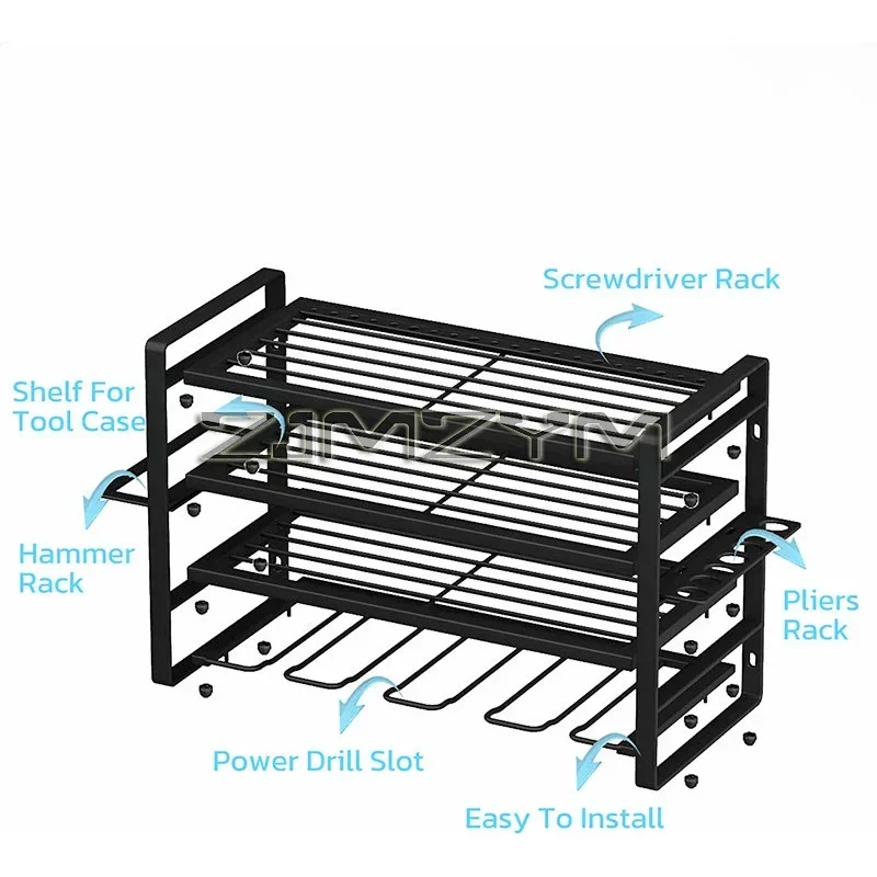 Imagem -05 - Mão Power Tool Organizer Rack Camadas de Montagem na Parede Oficina Garagem Ferramenta Prateleira Heavy Duty Broca Elétrica Titular