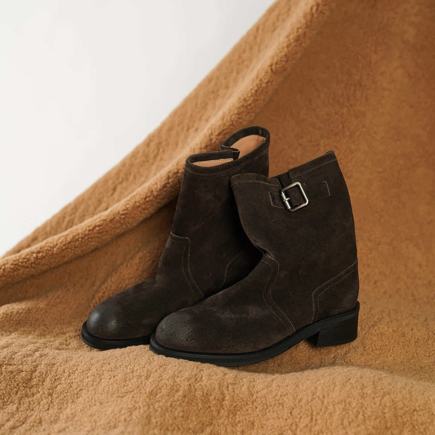 ESVEVA 2027 Fashion Women Ankle Boots Cow Suede Leather Zipper Winter Woman Shoes Mid Heels Autumn Motorcycle Short Boots 34-40