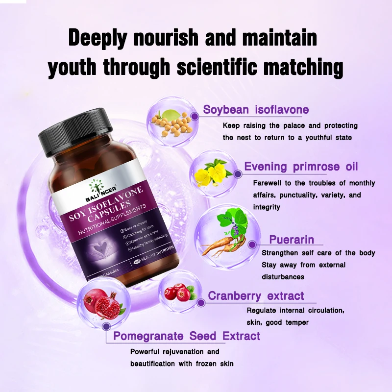 Soy Isoflavone Capsules, Women's Health Hormone Balance, Menopause Relief, Mood Support, Non-GMO Female Nutritional Supplement