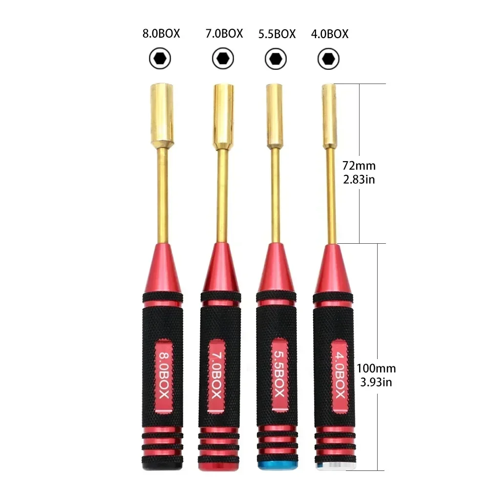 4-piece set / titanium alloy plating 4.0 / 5.5 / 7 / 8mm hex nut wrench socket tool kit for RC model car aircraft