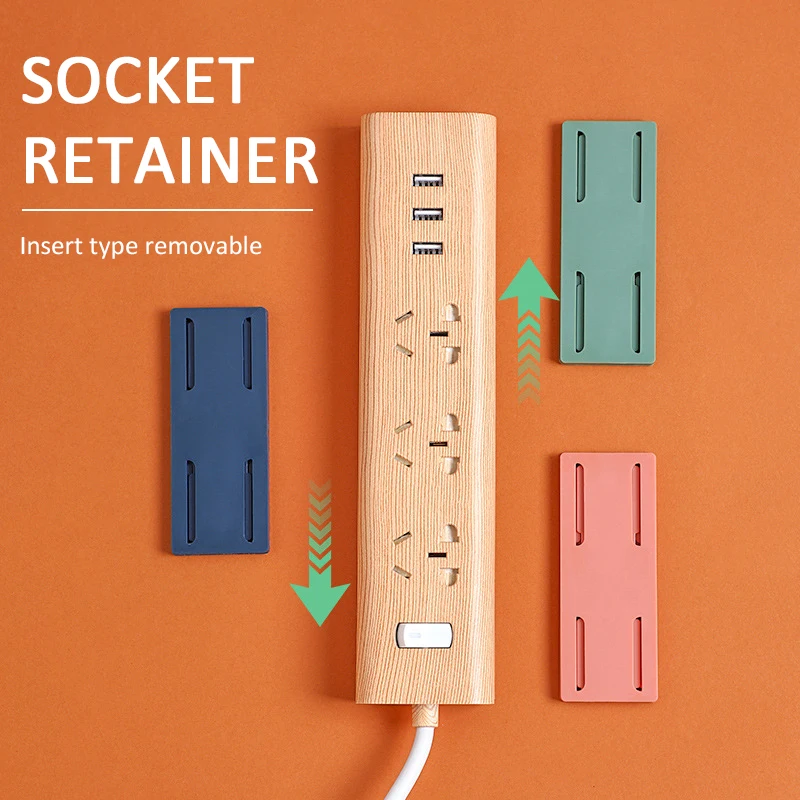 Wall Mounted Socket Holder Fixer Patch Self-Adhesive Power Socket Strip Fixator Punch-free Plug Socket Cable Wire Organizer Rack