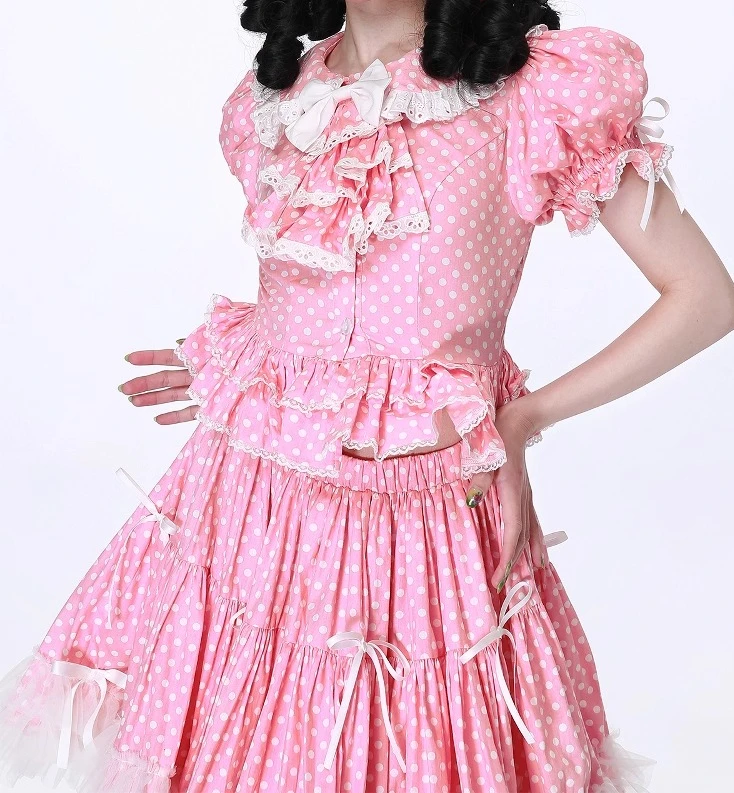 Elegante Japanse Retro Roze Peter Pan Kraag Korte Mouw Lolita Zomer Nieuwe Meisje Zoete Boog Kant Slanke Leeftijdsverlagende Top