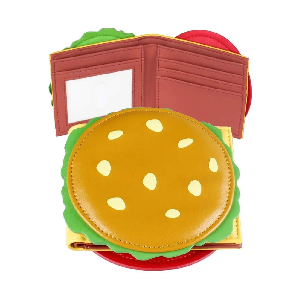Fashion Cute Burger Shaped ID Card Bag Multifunctional Portable Wallet Money Bag PU Leather Credit Card Holoder Women Men