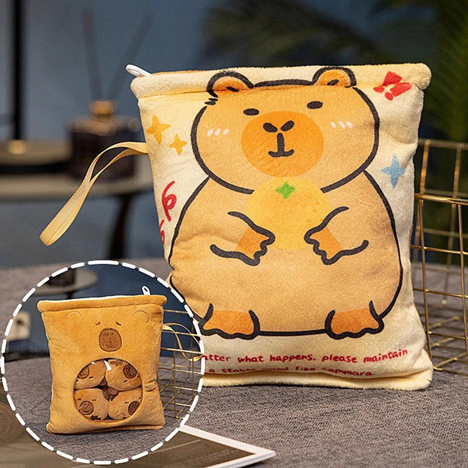 Snack Bag Plush Snack Pouch Capybara Keychain Soft Hugging Pillow With Lanyard Keychain With 4 Dolls For Preschoolers Students