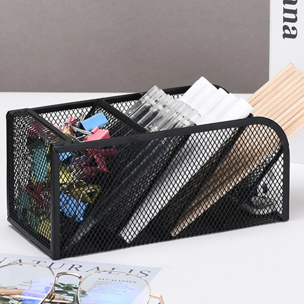 

Сетчатый держатель для карандашей, многофункциональный 5-слотовый ящик для хранения канцелярских принадлежностей, косой тип вставки, металлический органайзер для кистей для макияжа