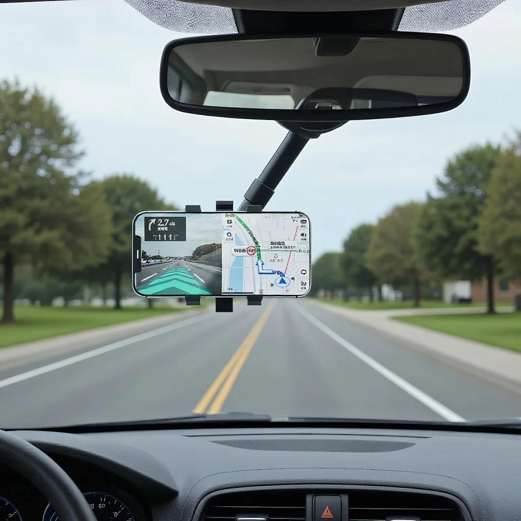 Car Rearview Mirror Phone Holder - 360° Adjustable Bracket with Anti-Slip Gripper