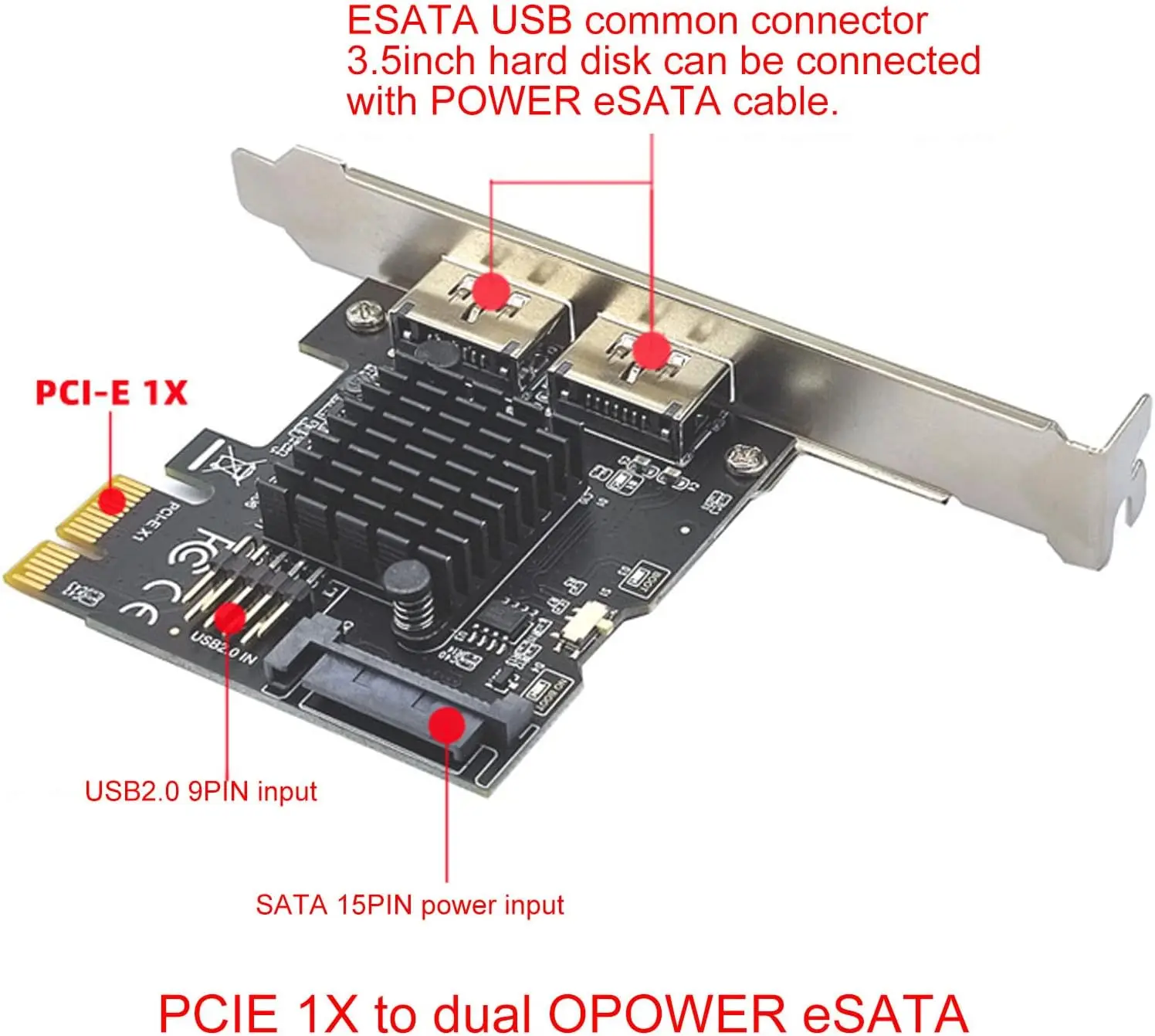 PCIE 1X to USB Expansion Card, 6.0Gbps PCIE to Power ESATA Expansion Card Plug and Play Hot Swap PCB Material for PC