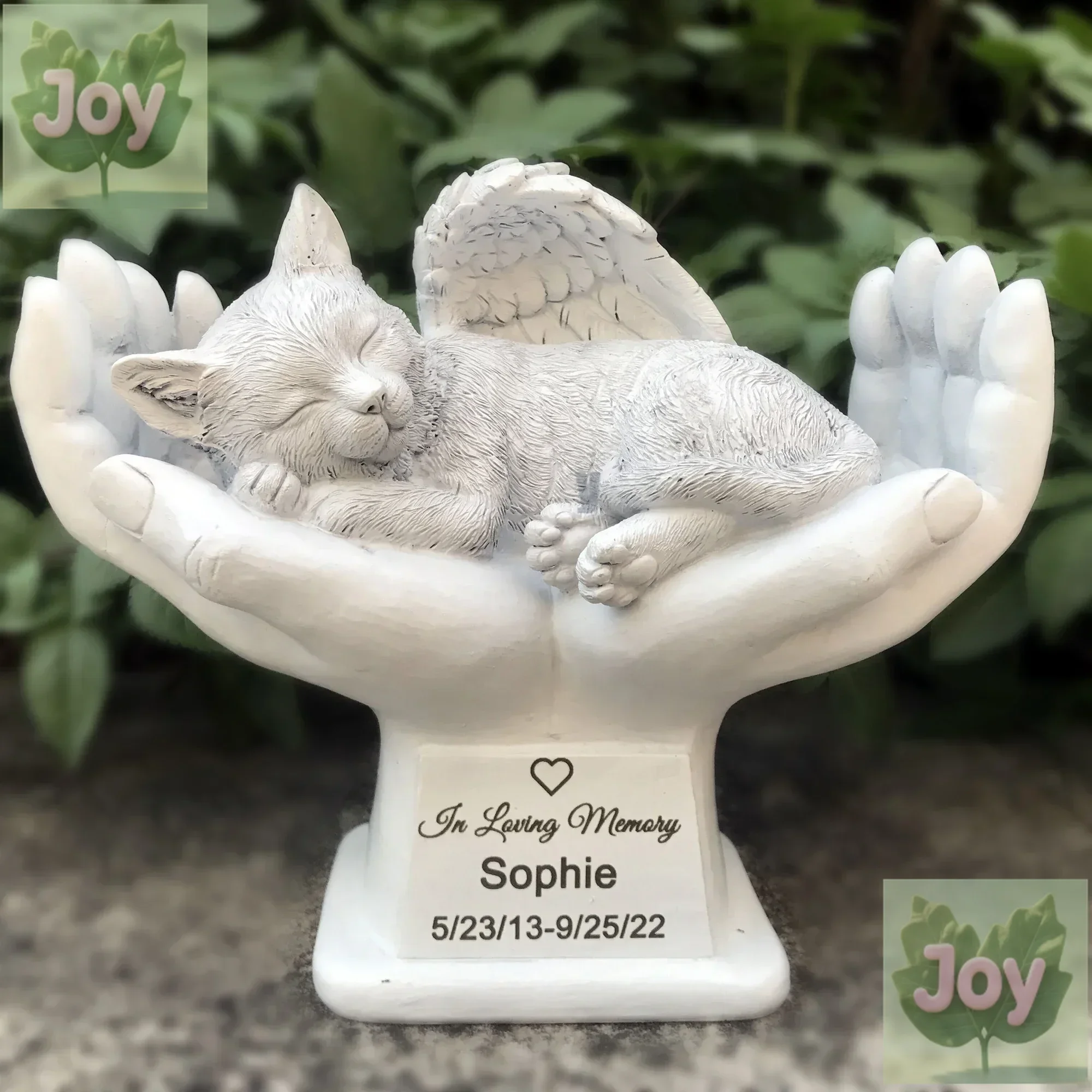 

Personalized Cat Pet Grave Markers Memorial Angel Statue Stone with in God's Hands, Cat Pet Headstone Garden Stone