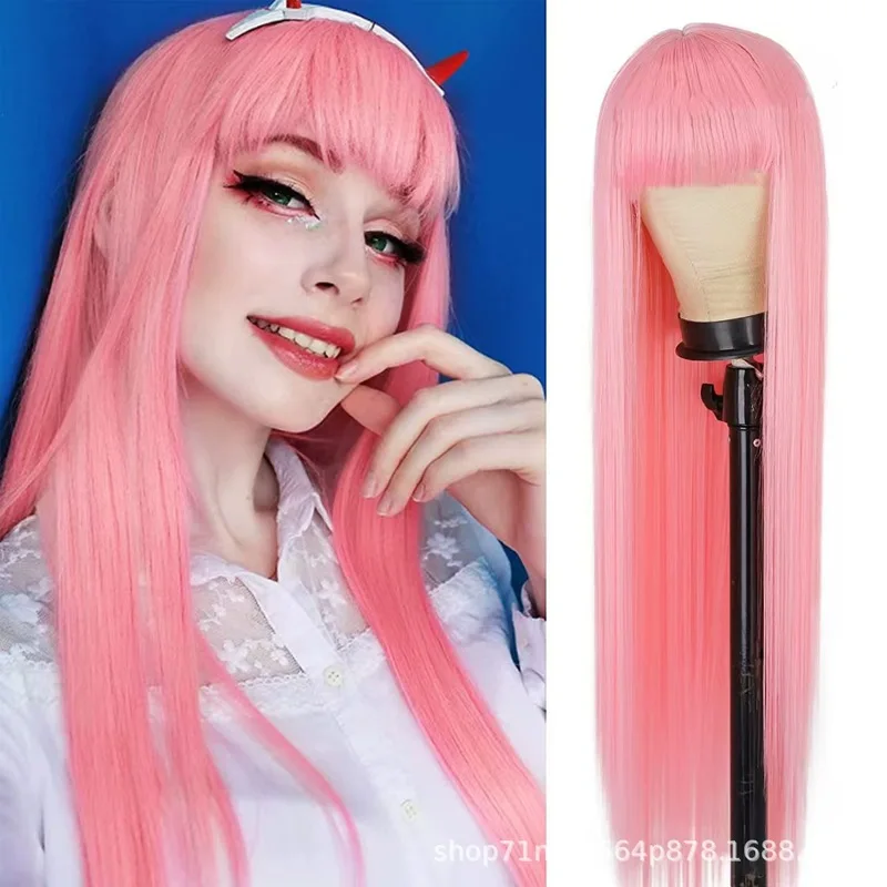 European and American women's cosplay colorful long straight synthetic hair wig with bangs
