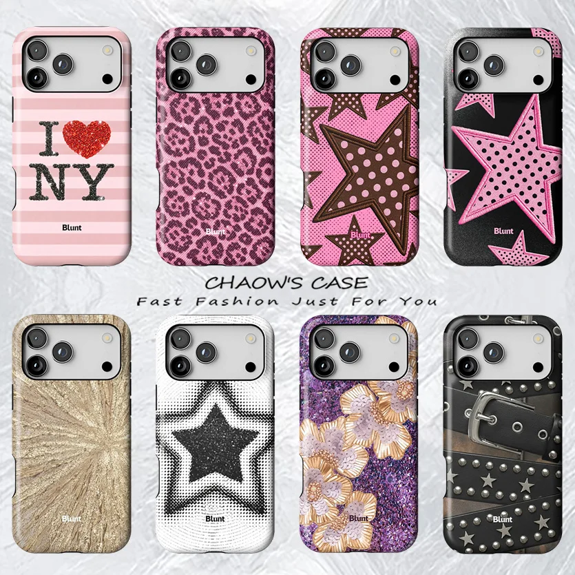 

Luxury Blunt Y2K Stars Leopard print Phone Case for iPhone 17 17e 16e 16 15 14 13 12 11 Air Pro Max Plus Double-layer Back Cover