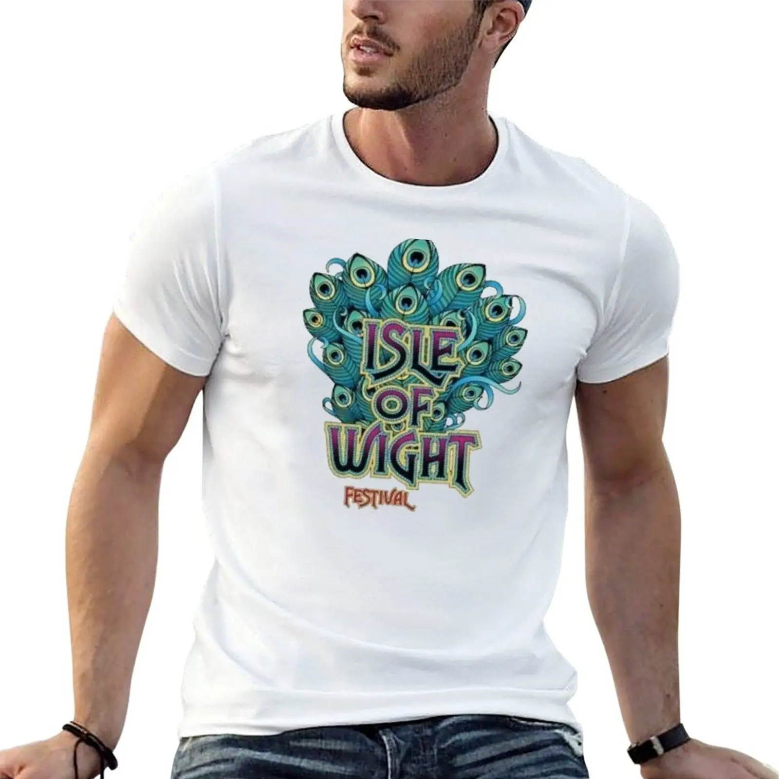 Isle of Wight Festival-peacock T-Shirt anime t shirts oversize t shirts with prints t shirts for man cotton soft T-shirt