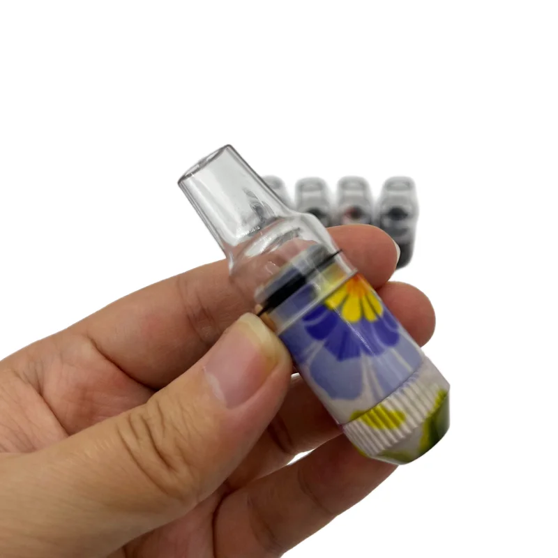 1pc Random Printing Mini Aluminum Nipple Tobacco Pipe Acrylic Mouthpiece