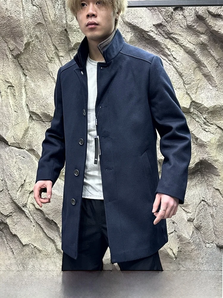 

Современное твидовое хлопковое ветрозащитное мужское двухслойное пальто средней длины с воротником, повседневное пальто, молодежная модная зимняя верхняя одежда