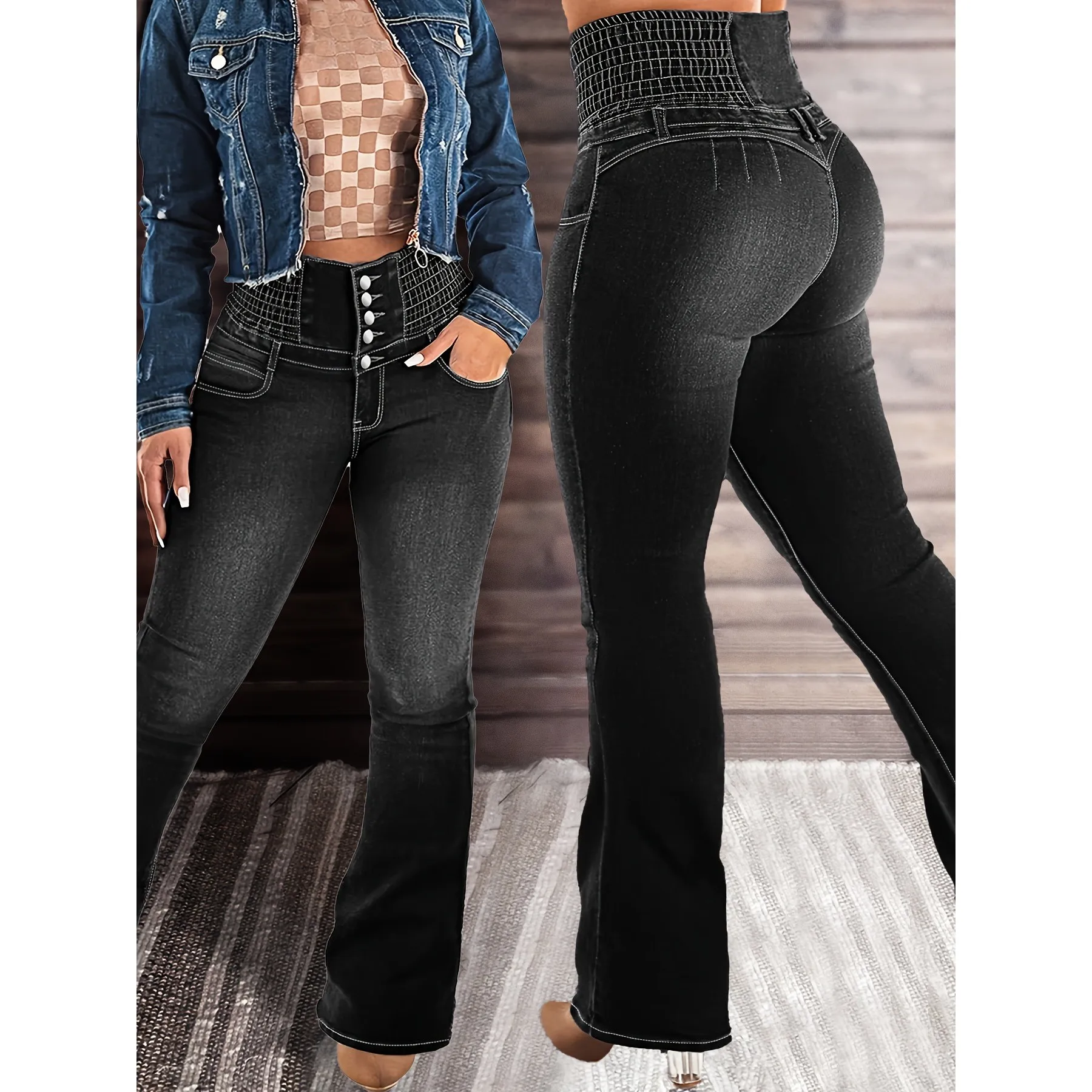 

Сексуальные джинсы больших размеров из черного денима с низкой посадкой, из ПУ-ткани, модные женские, с высокой эластичностью, суперсексуальные, для трансграничной торговли