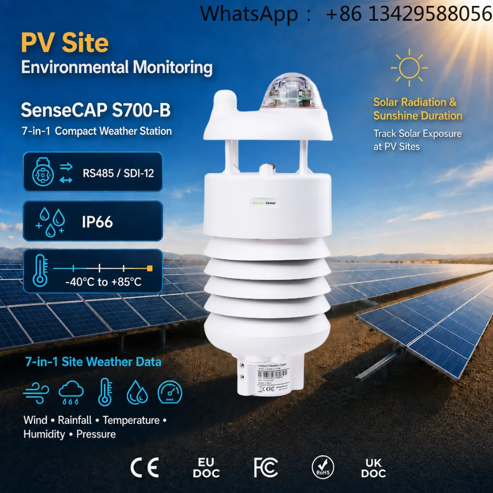 SenseCAP S700-B 7-in-1 Compact Photovoltaic Weather Station with Solar Radiation RS485 Modbus for PV Power Plant Monitoring