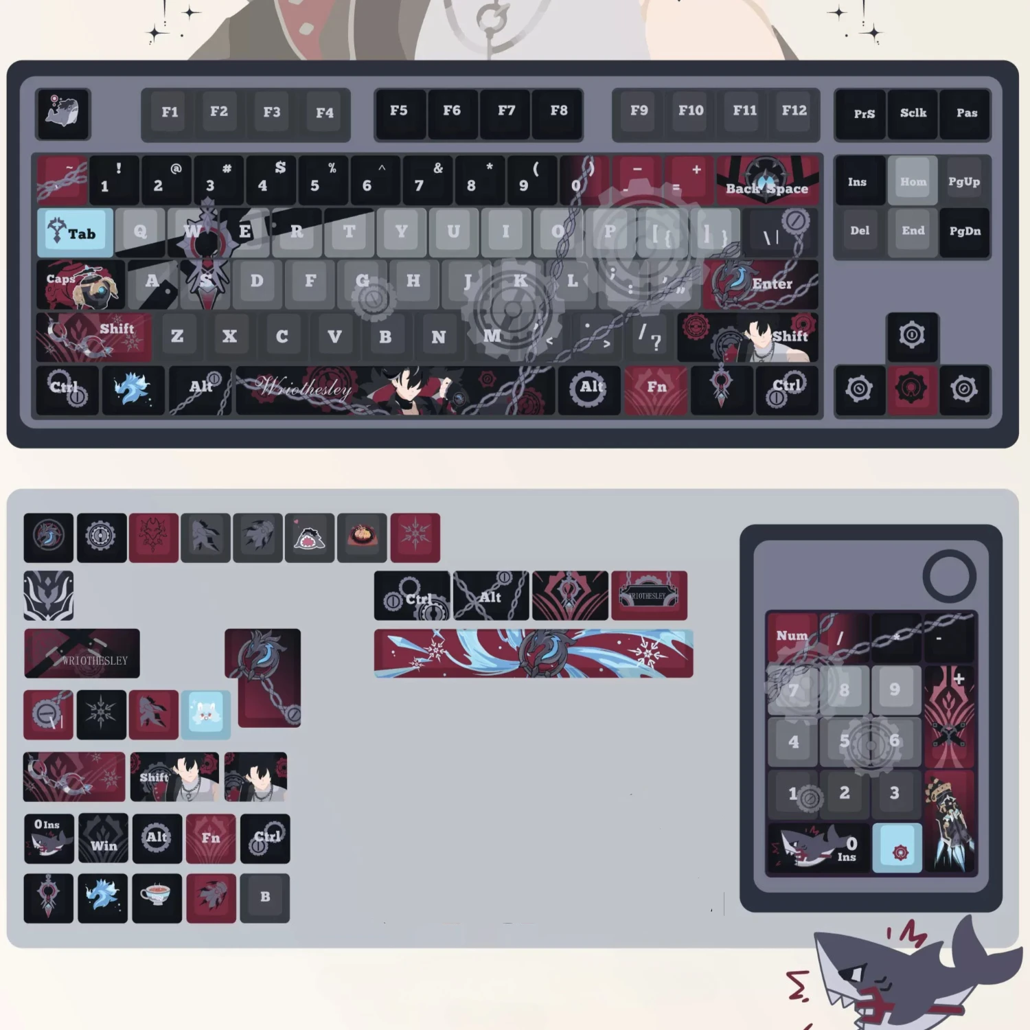 MAIMOOO Genshin Impact Wriothesley Keycaps Cherry Profile 137KeysPBT Side Engraved Anime Game Key Caps for Mechanical Keyboard