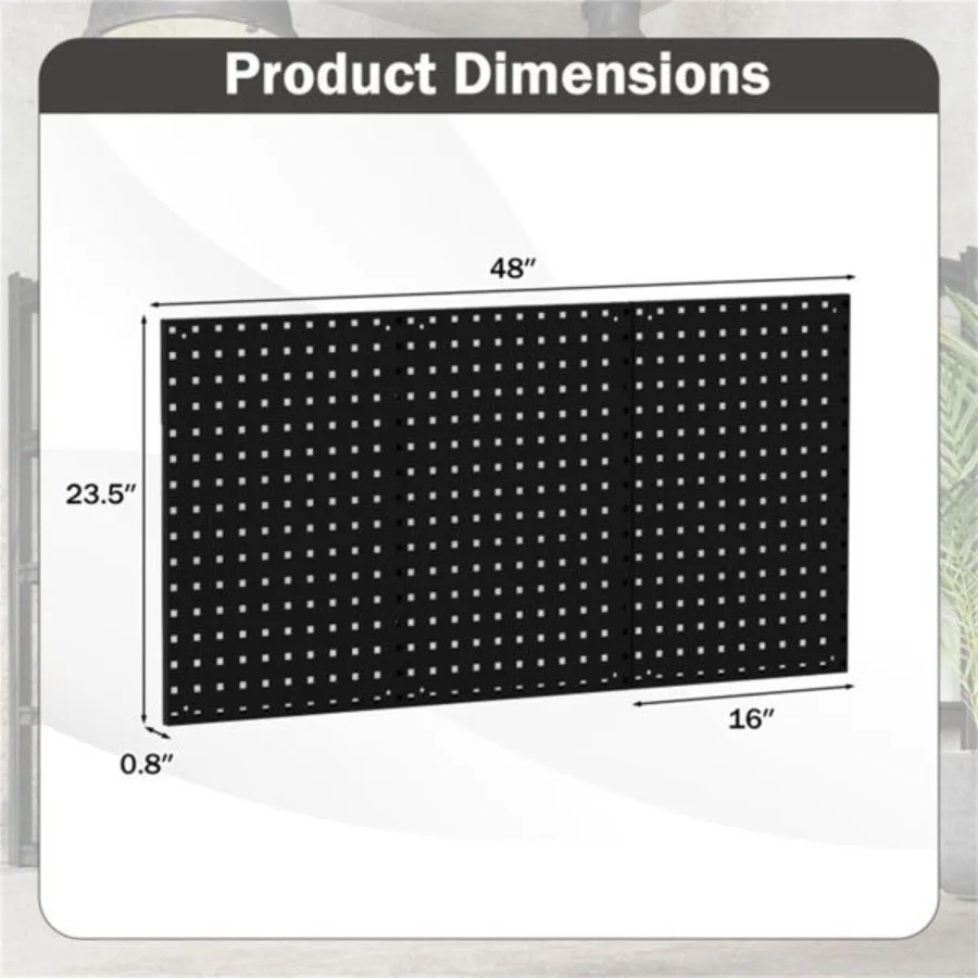 Black WallMounted Pegboard Wall Organizer Kit 4 ft.Metal Toolboard