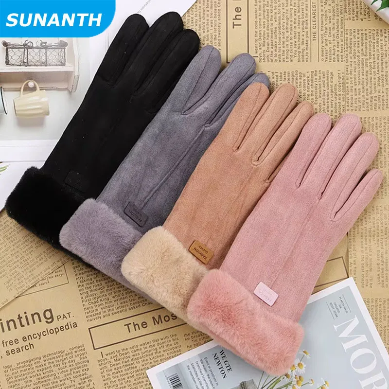 Sarung Tangan Tebal Musim Dingin untuk Pria dan Wanita, Hangat, Bahan Suede, Layar Sentuh, untuk Mengemudi, Olahraga, Bersepeda, Sarung Tangan Musim Dingin