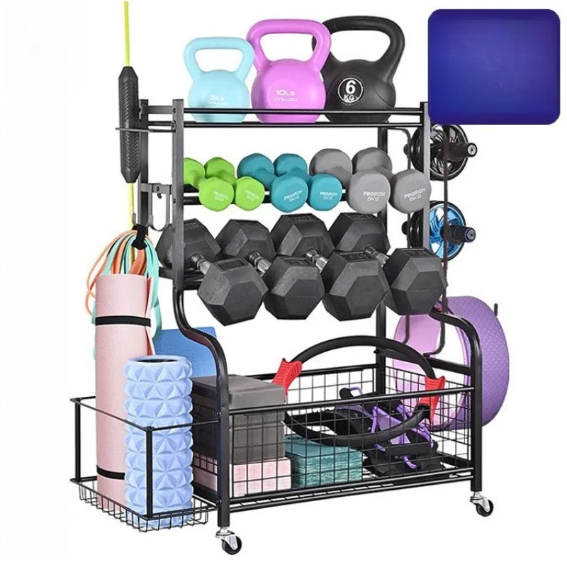 Portable Mobile Gym Multifunctional Storage Rack Organizer for Yoga Mat Basketball Dumbbell Foam Roller Sports Fitness Equipment