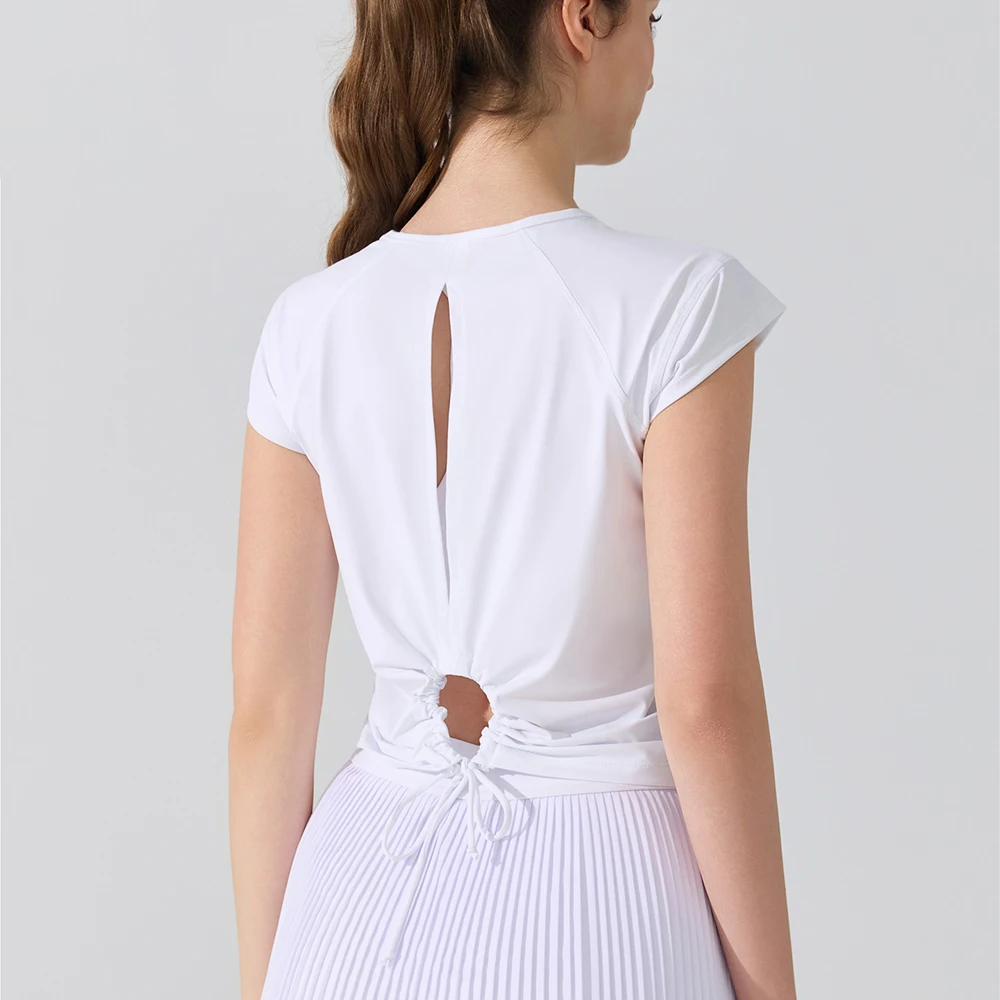 Женский спортивный топ, красивая футболка с короткими рукавами на спине, дышащая полая защита от солнца UPF50, спортивная одежда для бега, фитнеса, йоги