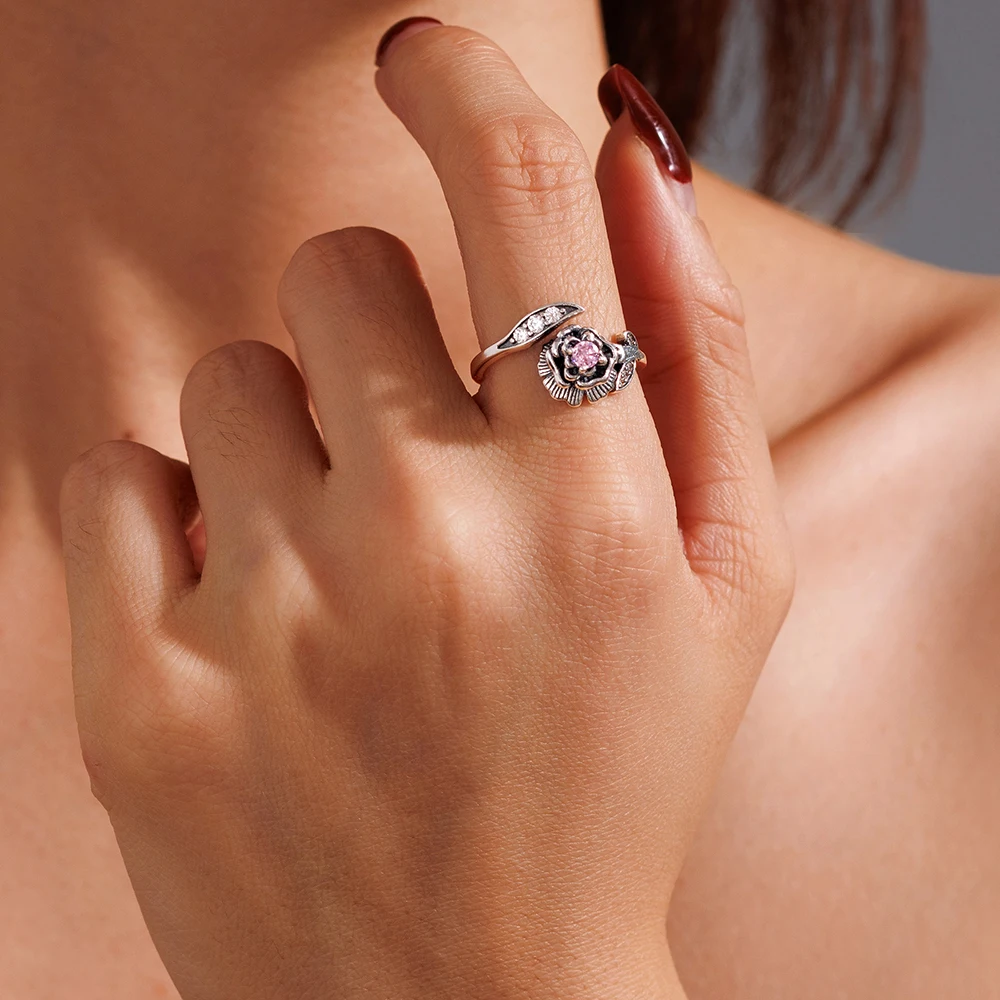 New Original S925 Sterling Silver Carnation Open Ring For Jewelry Making Accessories Elegant Fashion Perfect Mother's Day Gifts
