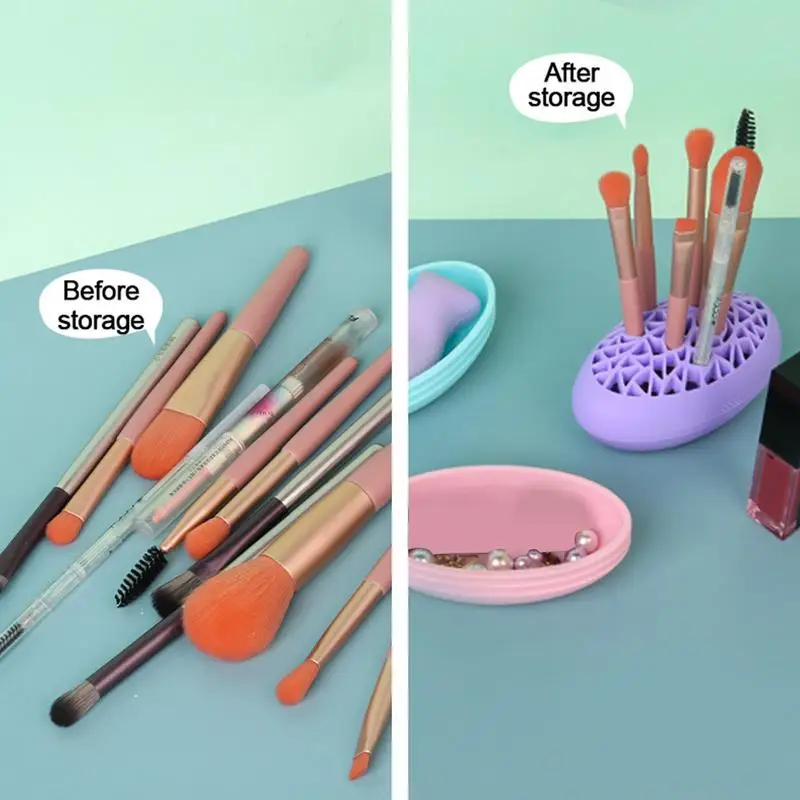 Silicone Makeup Brush Holder Organizer Face Brush Silicone Desktop Organizer Smooth Paint Brush Holder For Toothbrushes Pens