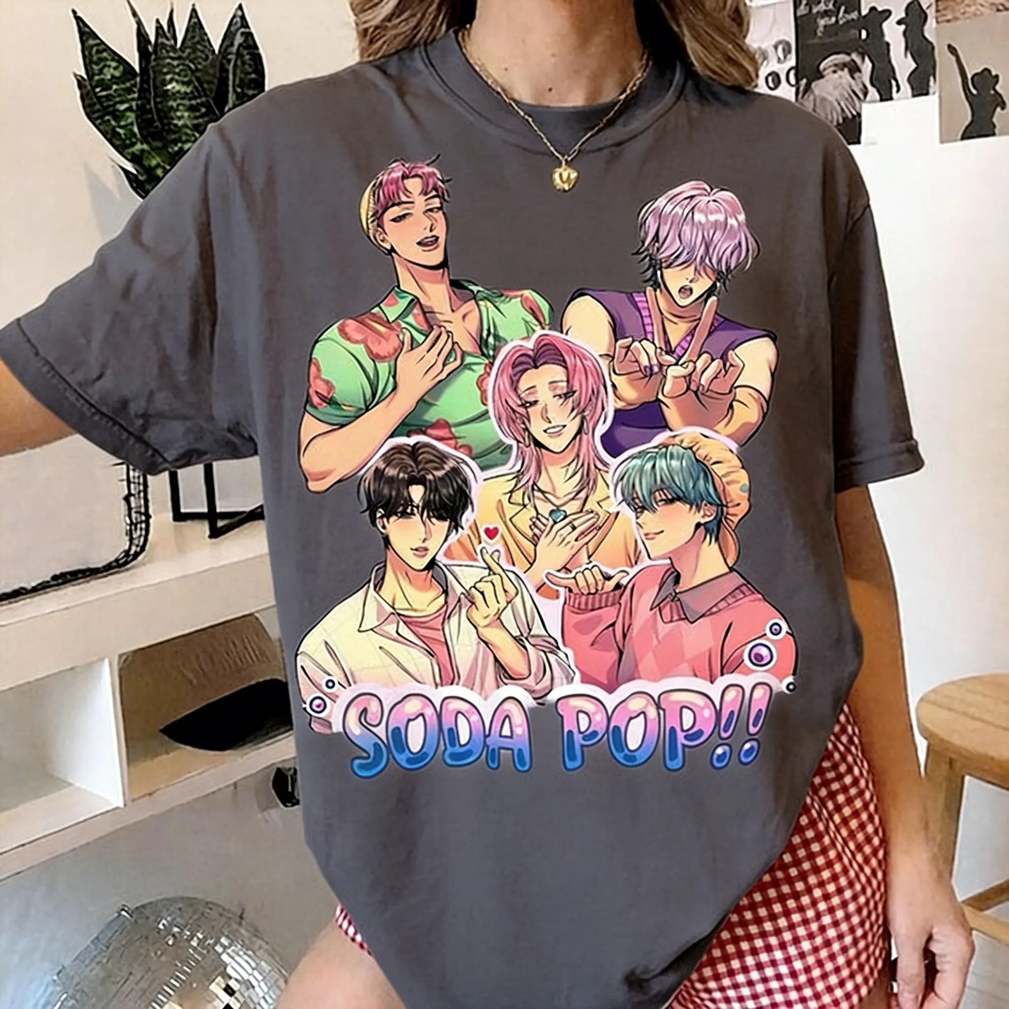 Camiseta de Manga Corta Kpop Sajaboys Soda Pop Anime para Hombre y Mujer, Estilo Casual de Verano, Streetwear Harajuku, Diseño Gráfico, Moda 2026 Y2k