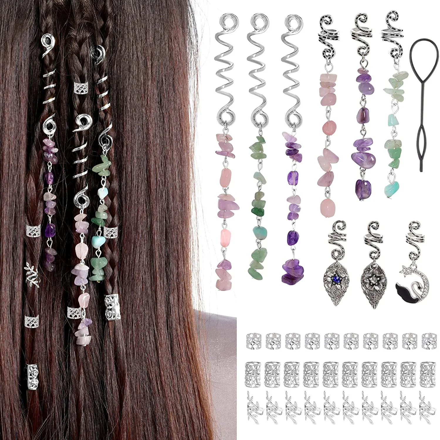

Large Braid Hair Pendant Dreadlock Charms Alloy Spring Clip Heavy Duty for DIY Wig Extension Festival Party Accessories