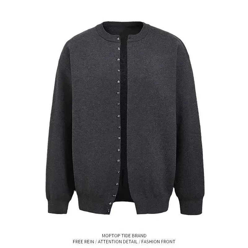 

American Retro Casual V-Ne Knitted Sweater Men's Color Open Cardigan Winter Outerwear Loose Fit Long Sve