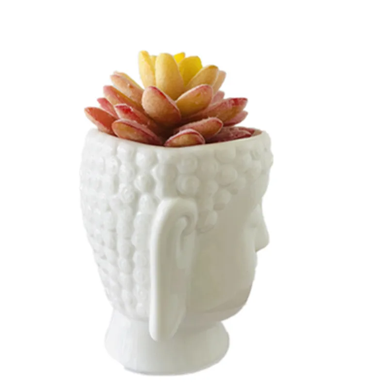 New Buddha head Planter Vase Mould Cement Plaster Clay Resin Craft Cement Flower Pot Making Silicone Candle Holder Molds